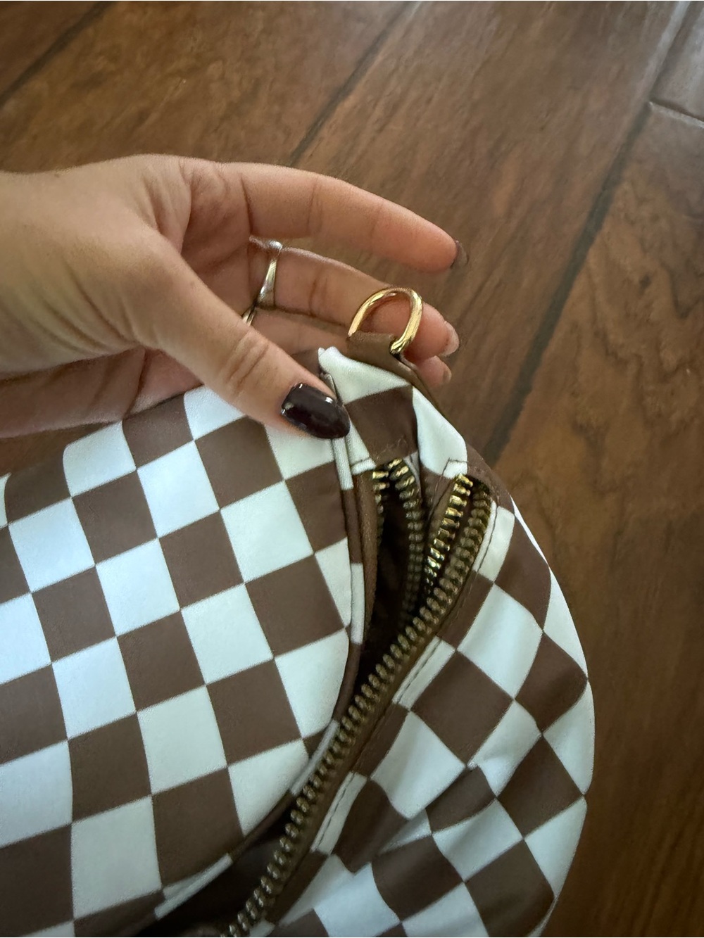 Checkerboard Brown & White Crossbody Belt Bag - Picture 5 of 5